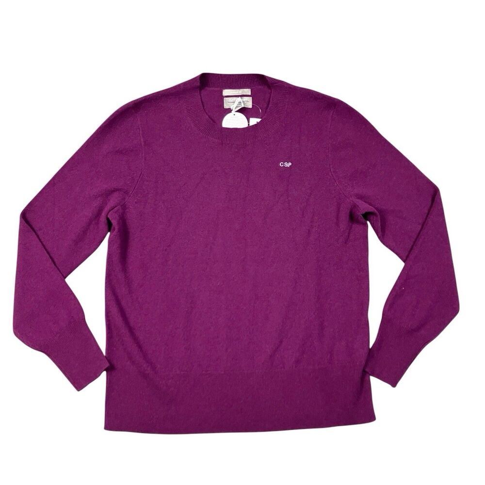J Crew 100% Cashmere Sweater Womens S Purple Crewneck CSP Embroidered BA400 Nwt